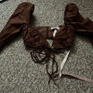 Tie front chocolate brown crop top nwt